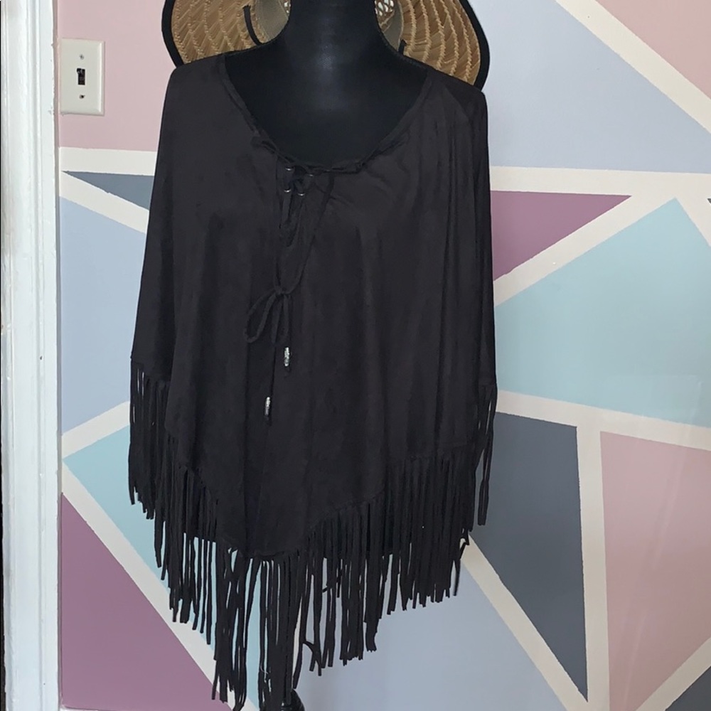 Poncho style top with details and ties
